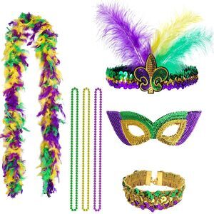7658 7 Pcs Mardi Gras Outfit Accessoriess Mardi Gras Mask